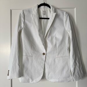 Like New J. Crew Factory White Single-Button Tailored Linen Blazer